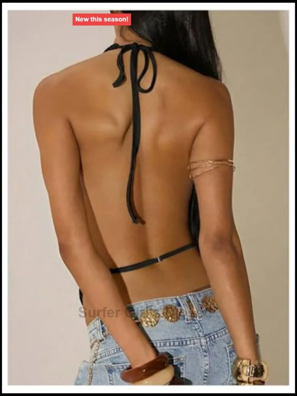 Fringe Trim Halter Tank Top Tie Backless Party Going Out Top